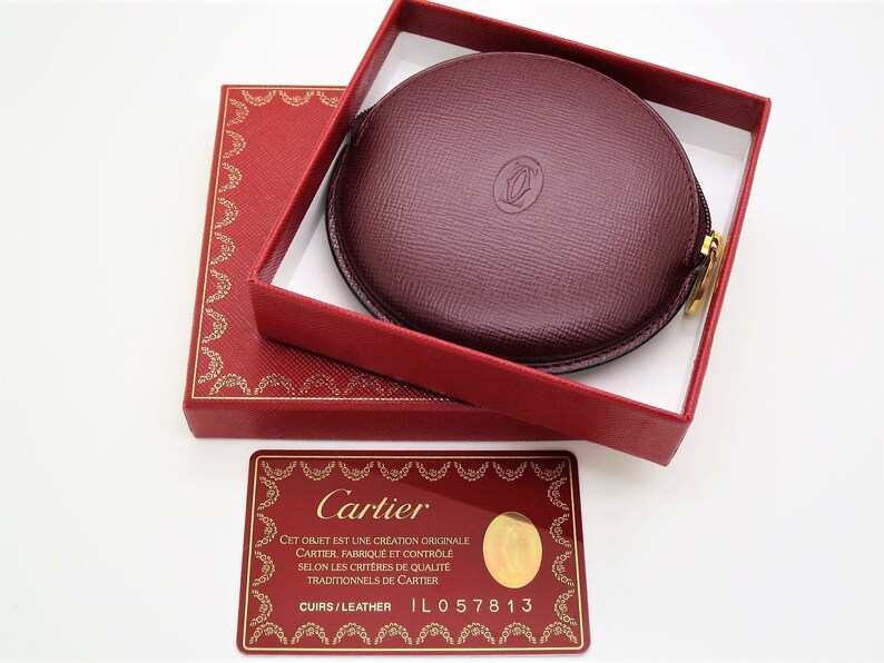 CARTIER COIN PURSE in Bordeaux Cowhide with Zipper includes Cartier Red Box and Certificate