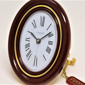 CARTIER BAIGNOIRE 1920 CLOCK, Bordeaux with Gilt & Brass, Quartz Mvmnt, Cartier Box, Manual/Warranty, Desk Clock, Alarm Clock, Vintage Clock image 2
