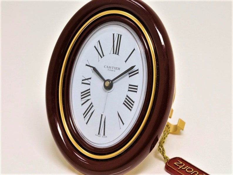 CARTIER BAIGNOIRE 1920 CLOCK, Bordeaux with Gilt & Brass, Quartz Mvmnt, Cartier Box, Manual/Warranty, Desk Clock, Alarm Clock, Vintage Clock image 2