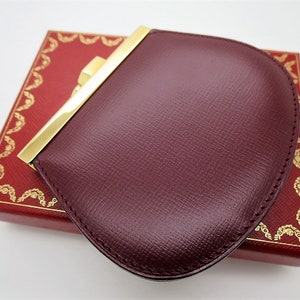 CARTIER COIN PURSE, Classic Burgundy with Golden Finish, Cartier Box & Certificate, Cartier Wallet, Leather Goods, Coin Pouch, Change Purse image 3