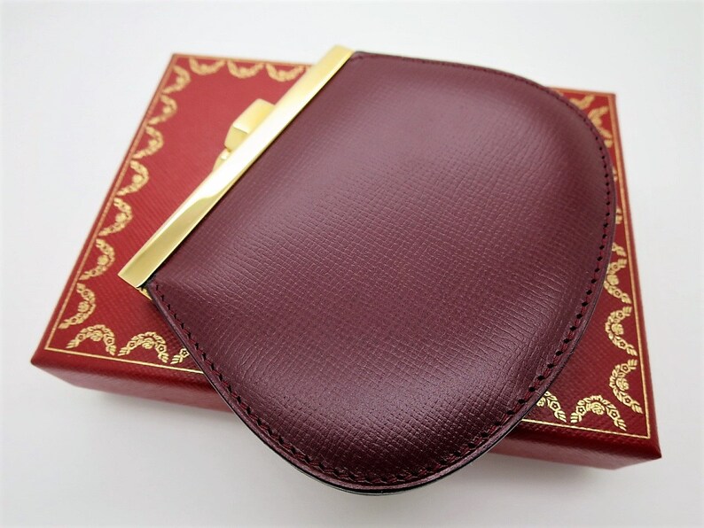 CARTIER COIN PURSE, Classic Burgundy with Golden Finish, Cartier Box & Certificate, Cartier Wallet, Leather Goods, Coin Pouch, Change Purse image 3