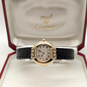 CARTIER WATCH the Ellipse Diamond Art Deco model 18kt Yellow Gold w Quartz Movement + Full Cut Alligator Strap, Cartier Warranty + Watch Box
