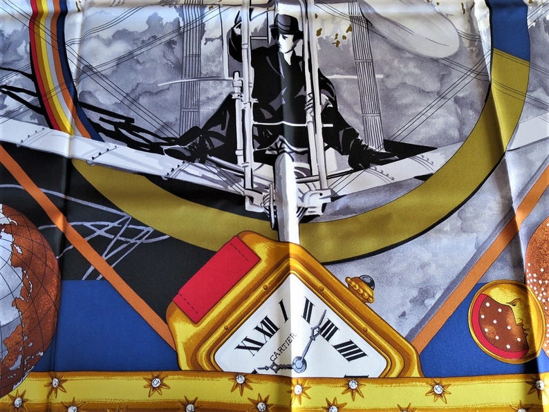 CARTIER SCARF, "Santos Dumont" Model, 100% Silk, with Tag, Box & Certificate, Cartier Foulard Soie, Vintage Scarf image 2