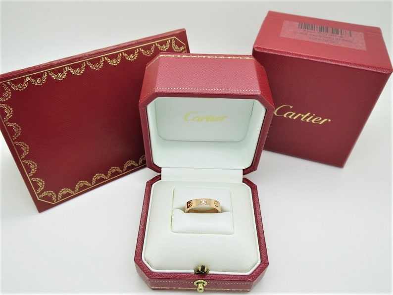 CARTIER LOVE BAND, Size 5.5 (50), 18kt Rose Gold w Diamond, Original Box & Certificate, ref. B4050700, ref. B4050750, Gifts for Her, Rings image 2