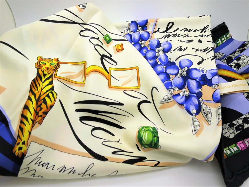 CARTIER SCARF, "Correspondance Princiere" Edition, 100% French Silk with Cartier Tag, Booklet & Red Box, Cartier Foulard Soie, Vintage Scarf image 3
