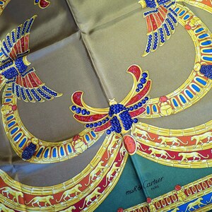 CARTIER SCARF, "L'Égypte" Edition, 100% Silk, Includes Cartier Tag, Box & Certificate, Made in France, Cartier Foulard Soie, Vintage Scarf image 8