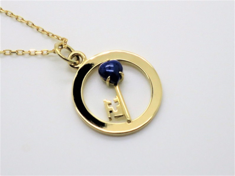 CARTIER VINTAGE PENDANT w Chain, "Key to My Heart" Motif, Cartier Paperwork & Box, Cartier Necklace, 18kt Yellow Gold, Lapis Lazuli, image 1