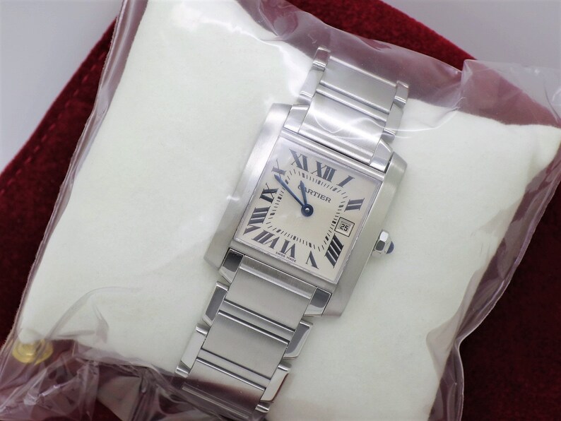 CARTIER TANK WATCH Medium Size Francaise Model in Satin Brushed Stainless Steel Absolutely Like New image 7