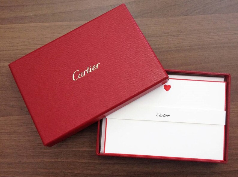 CARTIER STATIONERY, "Ruby Heart" Motif, Set of 9 w Envelopes & Box, Cartier Note Cards, Cartier Writing Paper, Luxury Paper, Fine Stationery image 9