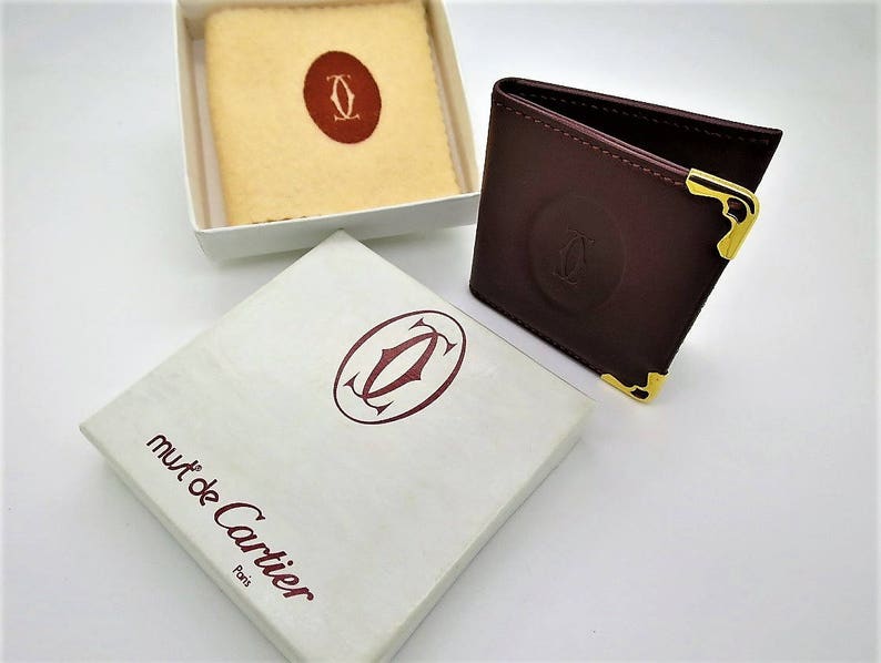 CARTIER PICTURE HOLDER in Classic Burgundy with Gilt Detail Includes Cartier Pouch and Box