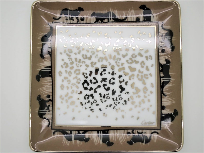 CARTIER TRINKET TRAY, "Panthere Savanna" Decor, Cartier T1220719 Trinket Tray or Ring Dish, Fine Porcelain, 24kt Gold, Limoges Porcelain image 3