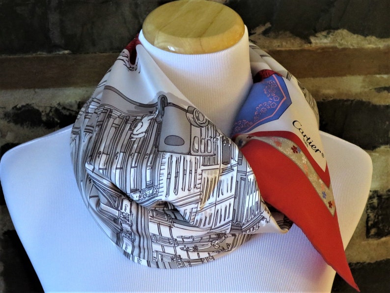 CARTIER SCARF, "13 rue de la Paix" Edition, 100% Silk Twill, Cartier Tag & Red Box, Cartier Foulard Soie, Vintage Scarf, Red Accessories image 6