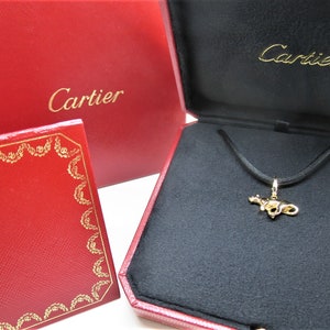 CARTIER PANTHER NECKLACE Beautiful 18kt Yellow Gold Pendant with Cartier Silk Cord and Certificate of Authenticity + Red Box