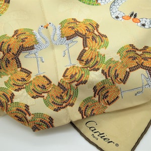 CARTIER SCARF, "Les Flamants" Motif, 100% Silk, Made in Italy, Cartier Tag & Red Box, Cartier Foulard Soie, Vintage Scarf, Luxury Scarves image 5