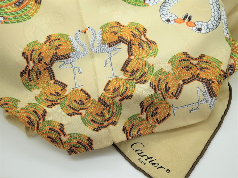 CARTIER SCARF, "Les Flamants" Motif, 100% Silk, Made in Italy, Cartier Tag & Red Box, Cartier Foulard Soie, Vintage Scarf, Luxury Scarves image 5