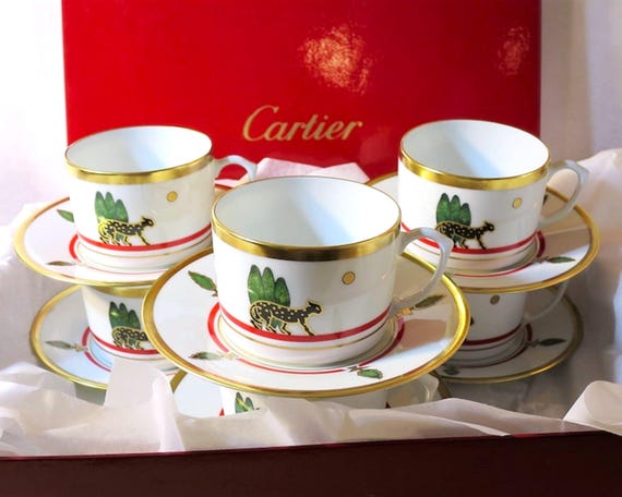 Cartier Breakfast Cups Set of 6, Limoges Porcelain 24kt Gold