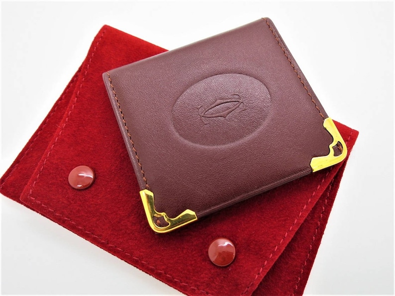 CARTIER PICTURE HOLDER in Classic Burgundy with Gilt Detail Includes Cartier Pouch and Box