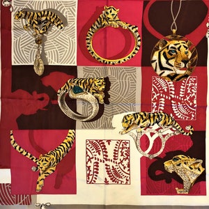 CARTIER SCARF, "Inde Mystérieuse" Tiger Decor, 100% Silk, Cartier Tag & Certificate, Cartier Foulard Soie, Vintage Scarf, Cartier Panther image 3