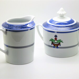 CARTIER 3-PC SERVICE, Coffee/Teapot w Cream & Sugar, "La Maison Venitienne" Porcelain w Cartier Red Boxes, Lapis Blue, Fine China, Limoges image 8