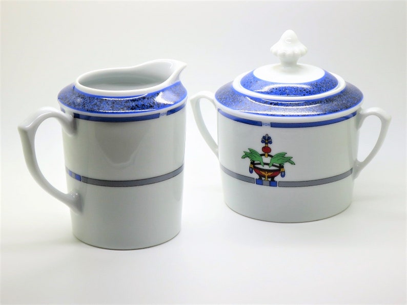 CARTIER 3-PC SERVICE, Coffee/Teapot w Cream & Sugar, "La Maison Venitienne" Porcelain w Cartier Red Boxes, Lapis Blue, Fine China, Limoges image 8