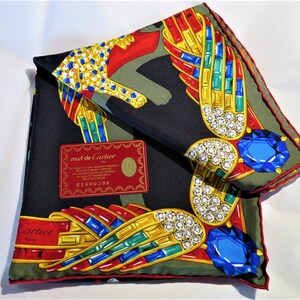 CARTIER SCARF, "Jeweled Menagerie", 100% Silk with Cartier Tag, Box & Certificate, Made in France, Cartier Foulard Soie, Vintage Scarf image 9