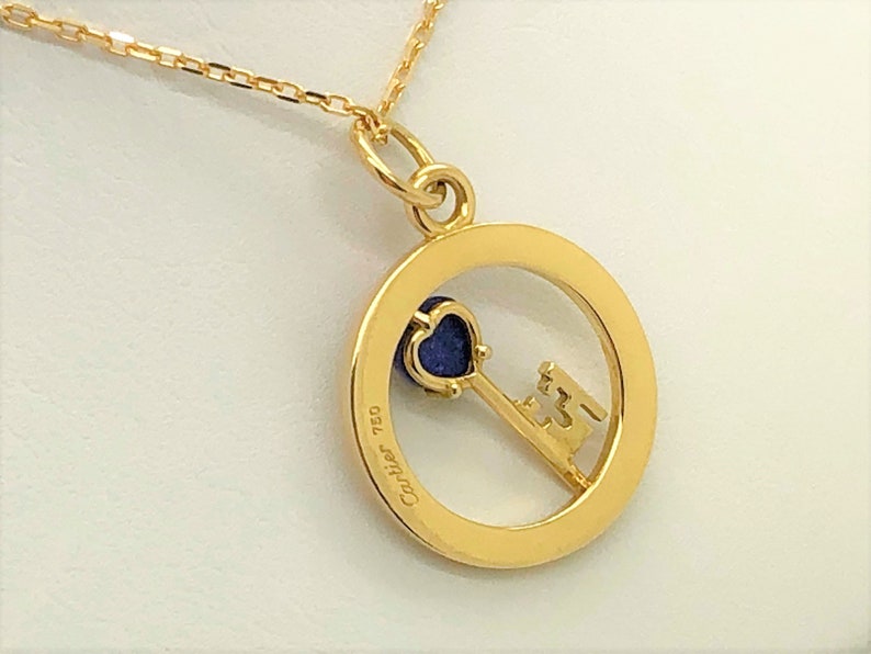 CARTIER VINTAGE PENDANT w Chain, "Key to My Heart" Motif, Cartier Paperwork & Box, Cartier Necklace, 18kt Yellow Gold, Lapis Lazuli, image 6
