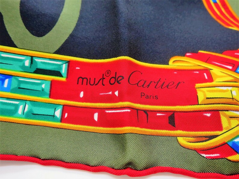 CARTIER SCARF, "Jeweled Menagerie", 100% Silk with Cartier Tag, Box & Certificate, Made in France, Cartier Foulard Soie, Vintage Scarf image 5