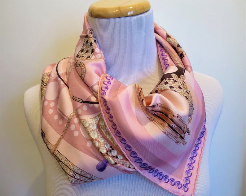 CARTIER SCARF, "Majestic Panthers & Jewels", 100% Italian Silk w Cartier Tag and Red Box, Cartier Foulard Soie, Vintage Scarf, Gifts for Her image 2