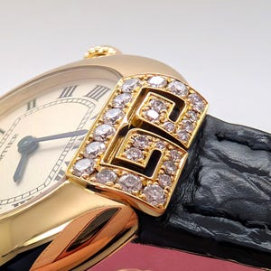 CARTIER WATCH the Ellipse Diamond Art Deco model 18kt Yellow Gold w Quartz Movement + Full Cut Alligator Strap, Cartier Warranty + Watch Box
