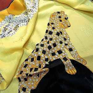 VINTAGE CARTIER SILK SCARF IN PANTHERE ROYALE YELLOW