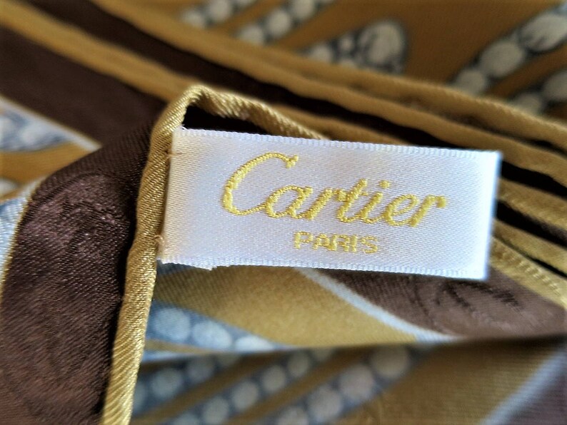 CARTIER SCARF, "L'Automne" Model, 100% Silk, Made in France, with Tag & Box, Cartier Foulard Soie, Vintage Scarf image 6