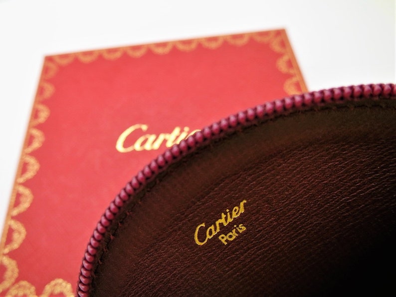 CARTIER COIN PURSE in Bordeaux Cowhide with Zipper includes Cartier Red Box and Certificate