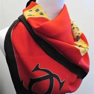 CARTIER SCARF, "Bejeweled Leopards" Motif, 100% Italian Silk Crepe de Chine, Cartier Foulard Soie, Vintage Scarf, Luxury Scarves, Red Scarf image 6