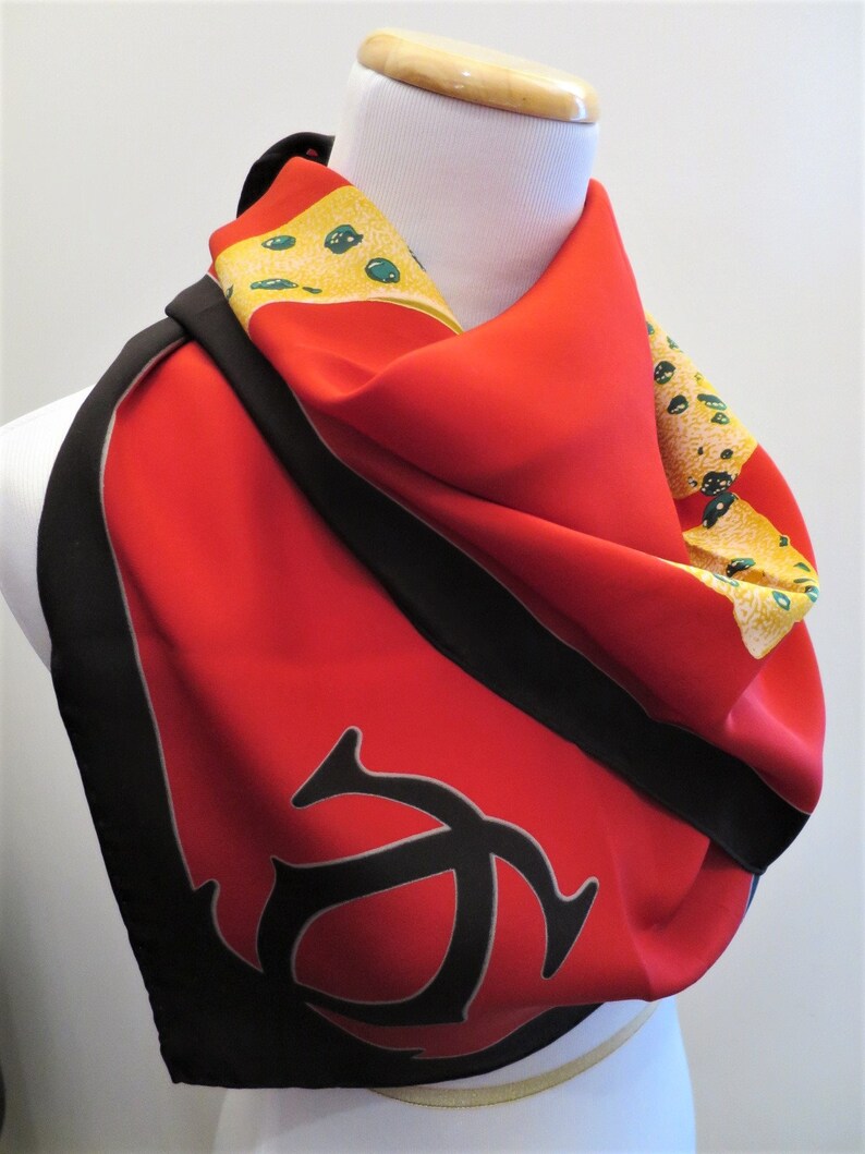 CARTIER SCARF, "Bejeweled Leopards" Motif, 100% Italian Silk Crepe de Chine, Cartier Foulard Soie, Vintage Scarf, Luxury Scarves, Red Scarf image 6
