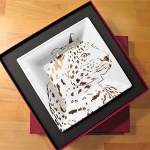 CARTIER TRAY, "Leopard" Panthere Motif, Ideal for Jewelry & Vanity, Luxury Fine Porcelain, 18kt Gold Decor, Limoges Porcelain, Trinket Tray