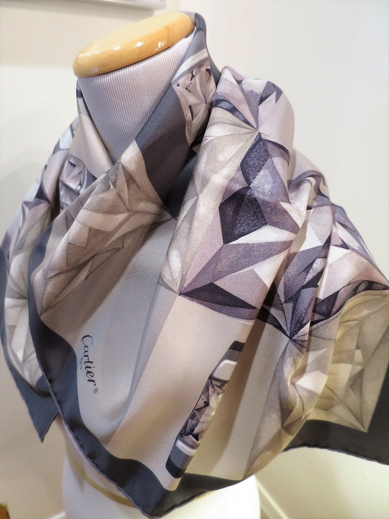 CARTIER SCARF, "Tank Ring" Motif, 100% Silk with Tag, Made in Italy, Vintage Scarf image 4