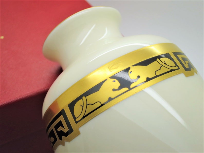 CARTIER VASE, "La Maison de l'Art Deco" Motif w 24kt Gold, Limoges Porcelain for Cartier, Cartier Panther, Egyptian Revival, Luxury Decor image 2
