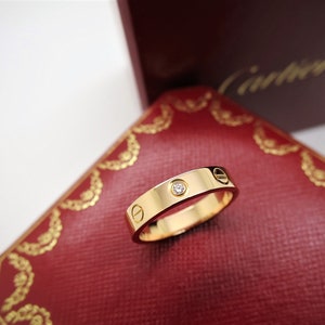 CARTIER LOVE BAND, Size 7.5 (55), 18kt Rose Gold w Diamond, Cartier Box & Certificate, Cartier B4050700, Cartier B4050755, Pink Gold Love afbeelding 9
