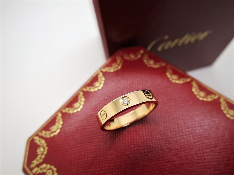 CARTIER LOVE BAND, Size 7.5 (55), 18kt Rose Gold w Diamond, Cartier Box & Certificate, Cartier B4050700, Cartier B4050755, Pink Gold Love afbeelding 9