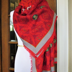 CARTIER SHAWL, "Royal Warrant" Pattern, Wool with Silk Blend, Made in Italy, Gifts for Women, Red Accessories, Scarves & Wraps, Evening Wrap image 5
