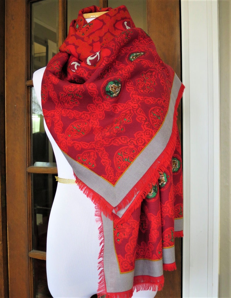 CARTIER SHAWL, "Royal Warrant" Pattern, Wool with Silk Blend, Made in Italy, Gifts for Women, Red Accessories, Scarves & Wraps, Evening Wrap image 5