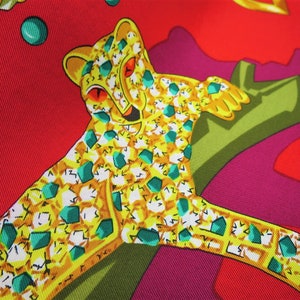 CARTIER SCARF, "Jeweled Menagerie" Motif, 100% Silk w Cartier Tag, Made in France, Cartier Foulard Soie, Vintage Cartier, Cartier Panther image 3