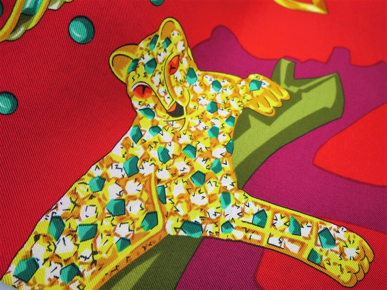 CARTIER SCARF, "Jeweled Menagerie" Motif, 100% Silk w Cartier Tag, Made in France, Cartier Foulard Soie, Vintage Cartier, Cartier Panther image 3