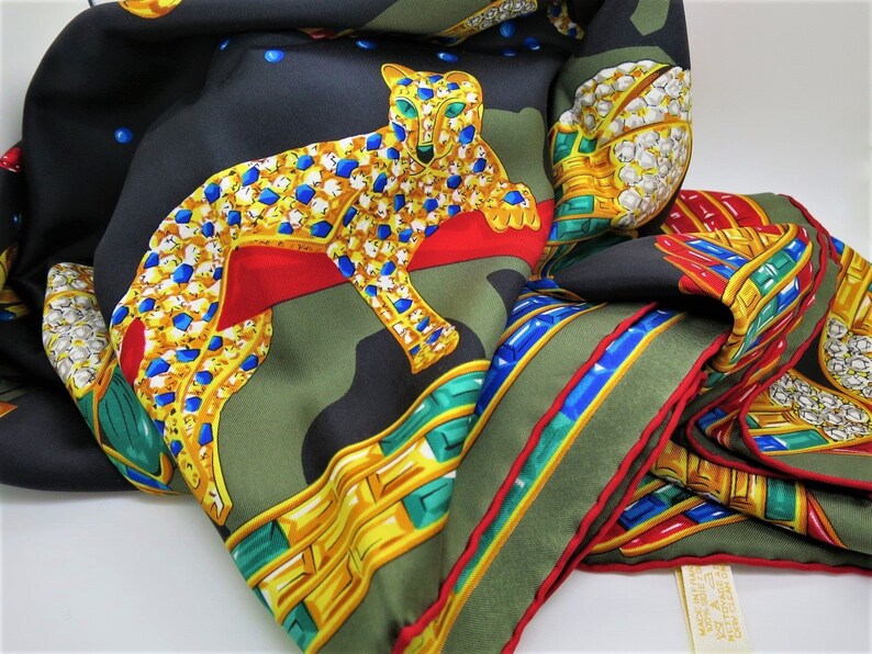 CARTIER SCARF, "Jeweled Menagerie", 100% Silk with Cartier Tag, Box & Certificate, Made in France, Cartier Foulard Soie, Vintage Scarf image 2