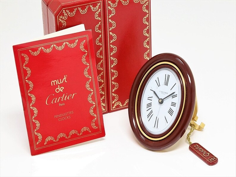 CARTIER BAIGNOIRE 1920 CLOCK, Bordeaux with Gilt & Brass, Quartz Mvmnt, Cartier Box, Manual/Warranty, Desk Clock, Alarm Clock, Vintage Clock image 1