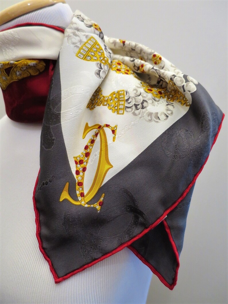 CARTIER SCARF, "Panthere Royale" Motif, 100% Silk, Made in Italy, Cartier Box & Certificate, Foulard Soie, Vintage Scarf, Luxury Scarves image 4