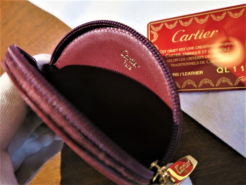 CARTIER COIN PURSE, Burgundy Cowhide w Golden Appointments, Cartier Box w Booklet & Certificate, Cartier Wallet, Leather Goods, Coin Pouch image 8