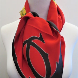 CARTIER SCARF, "Bejeweled Leopards" Motif, 100% Italian Silk Crepe de Chine, Cartier Foulard Soie, Vintage Scarf, Luxury Scarves, Red Scarf image 7