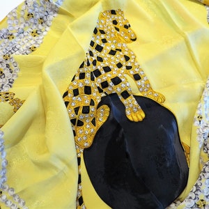 VINTAGE CARTIER SILK SCARF IN PANTHERE ROYALE YELLOW