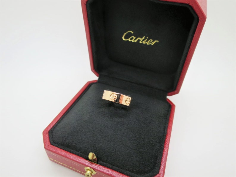 CARTIER LOVE Ring, Size 48 (4.5 US), 18kt Rose Gold w Cartier Box & Certificate, Cartier B4084800, Cartier B4084848, Pink Gold Ring image 7